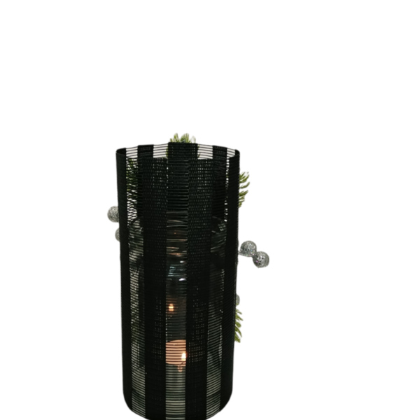 Κηροπήγιο γυάλινο σε μαύρο χρωμα με ασημί και κουκουνάρι - ρεσώ & κηροπήγια - 3