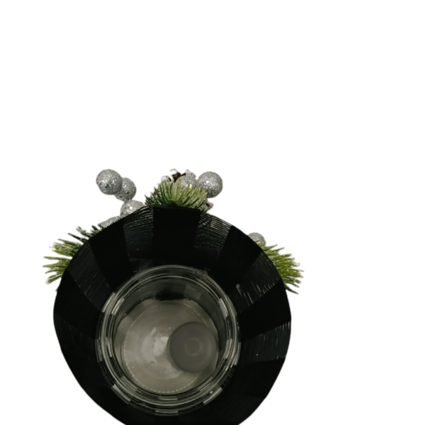 Κηροπήγιο γυάλινο σε μαύρο χρωμα με ασημί και κουκουνάρι - ρεσώ & κηροπήγια - 4