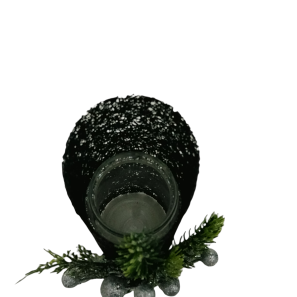 Κηροπήγιο γυάλινο σε μαύρο χρώμα με ασημι. Διαστάσεις 14*10cm - ρεσώ & κηροπήγια - 4