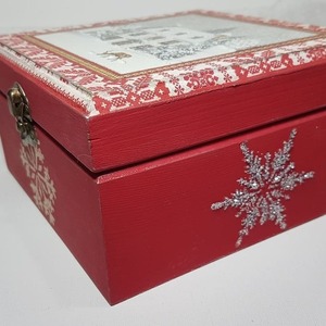 Χριστουγεννιάτικο Ξύλινο Κουτί - ξύλο, διακοσμητικά, χιονονιφάδα, χριστουγεννιάτικα δώρα - 3