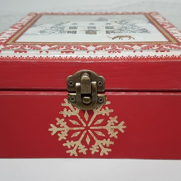 Χριστουγεννιάτικο Ξύλινο Κουτί - ξύλο, διακοσμητικά, χιονονιφάδα, χριστουγεννιάτικα δώρα - 4