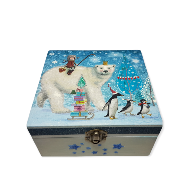 Χριστουγεννιάτικο Ξύλινο Κουτί Βόρειος Πόλος - ξύλο, χριστουγεννιάτικο, χιονονιφάδα, χριστουγεννιάτικα δώρα, κουτιά αποθήκευσης