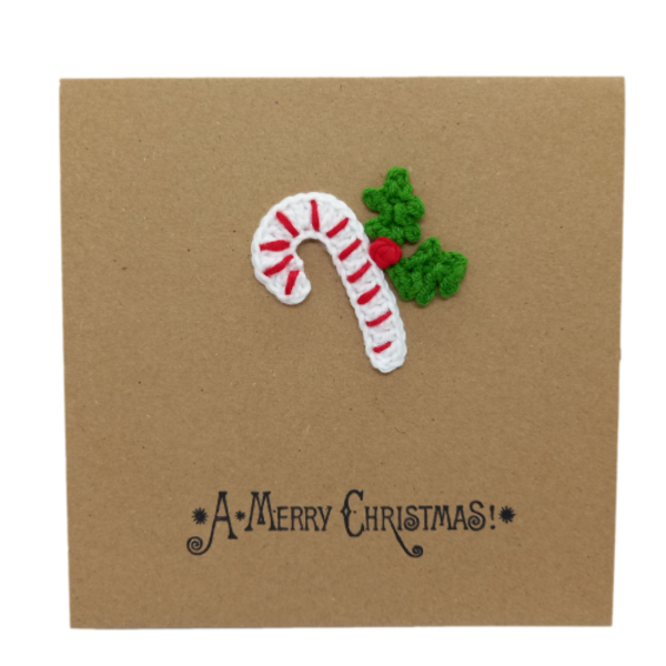 Κάρτα με πλεκτό γλειφιτζούρι-μπαστουνάκι - νήμα, χριστουγεννιάτικο, ευχετήριες κάρτες