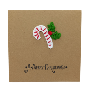 Κάρτα με πλεκτό γλειφιτζούρι-μπαστουνάκι - νήμα, χριστουγεννιάτικο, ευχετήριες κάρτες