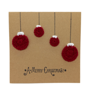 Ευχετήρια κάρτα με πλεκτές χριστουγεννιάτικες μπάλες - νήμα, ευχετήριες κάρτες