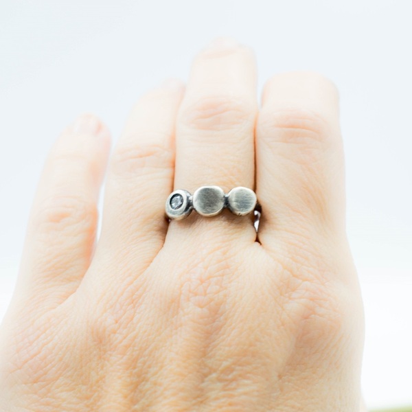 Ασημένιο δαχτυλίδι "βότσαλα" με Ζιργκόν - ασήμι 925, βεράκια, boho, σταθερά, φθηνά - 2