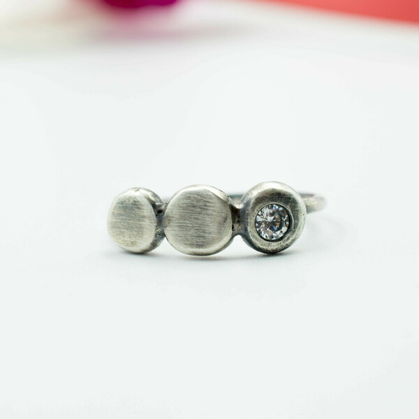 Ασημένιο δαχτυλίδι "βότσαλα" με Ζιργκόν - ασήμι 925, βεράκια, boho, σταθερά, φθηνά - 4