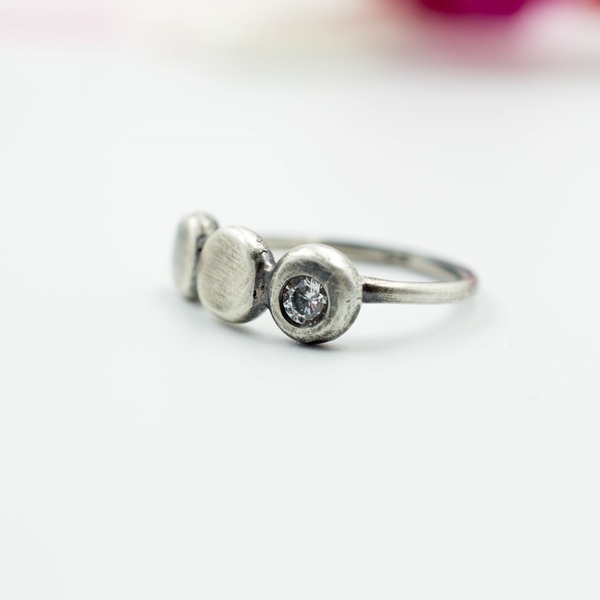 Ασημένιο δαχτυλίδι "βότσαλα" με Ζιργκόν - ασήμι 925, βεράκια, boho, σταθερά, φθηνά - 5