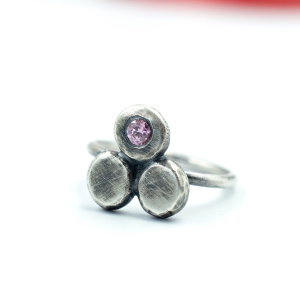 Ασημένιο δαχτυλίδι χειροποίητο με Ροζ Ζιρκόν - ασήμι 925, βεράκια, boho, σταθερά, φθηνά
