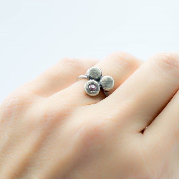 Ασημένιο δαχτυλίδι χειροποίητο με Ροζ Ζιρκόν - ασήμι 925, βεράκια, boho, σταθερά, φθηνά - 2