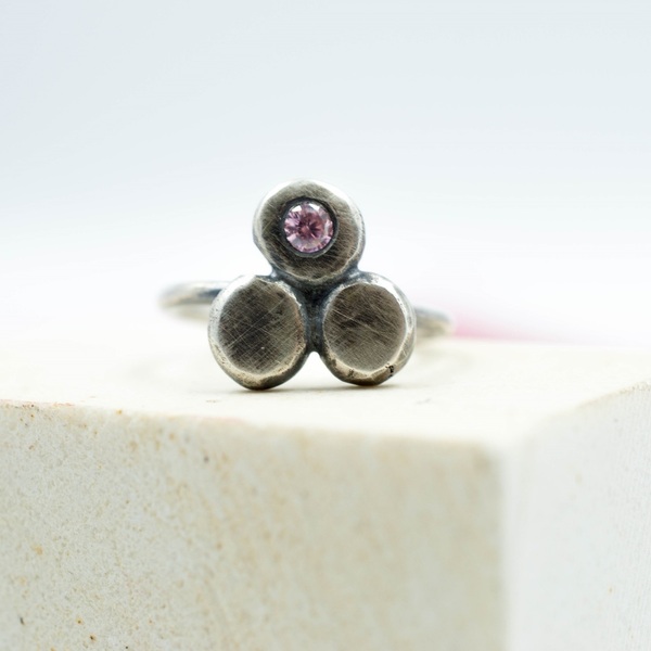 Ασημένιο δαχτυλίδι χειροποίητο με Ροζ Ζιρκόν - ασήμι 925, βεράκια, boho, σταθερά, φθηνά - 3