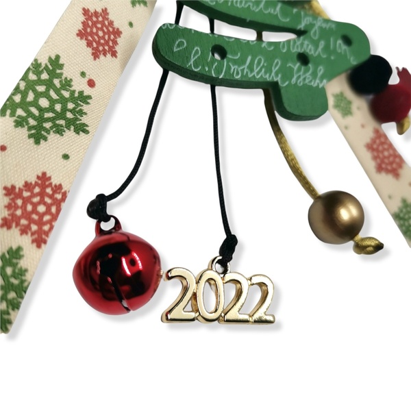 Γούρι 2022 "Χριστουγεννιάτικο δέντρο" - κορδέλα, ξύλο, γούρια, δέντρο - 2