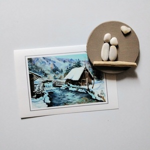 Μαγνητάκι ξύλινο με βότσαλα και θαλασσόξυλο, love you (9cm) - ξύλο, δώρα επετείου, δώρα γενεθλίων, διακοσμητικά, αγ. βαλεντίνου - 4