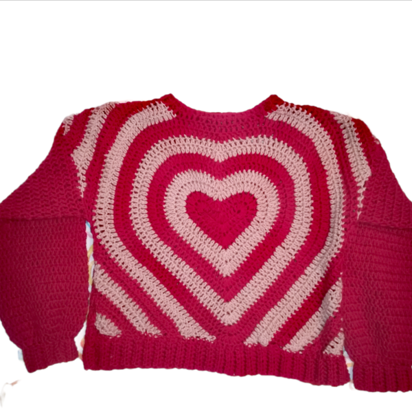 Χειροποίητο πλεκτό πουλόβερ καρδιά! - crop top, μακρυμάνικες