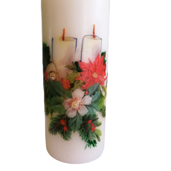 Λευκό κερί με decoupage 15cm - κεριά & κηροπήγια - 5