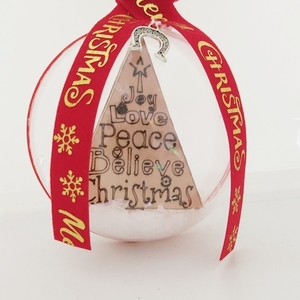 Χριστουγεννιάτικη μπάλα με ξύλινο δέντρο με ευχές - δώρο, χριστούγεννα, στολίδια, δέντρο, μπάλες - 2