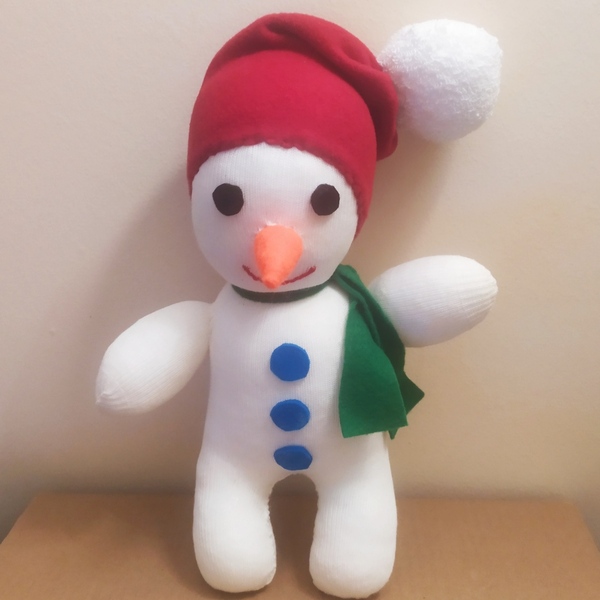 Χιονάνθρωπος χειροποίητος από κάλτσες 29 cm - στολίδι, χριστουγεννιάτικο, διακοσμητικά, χιονάνθρωπος - 4