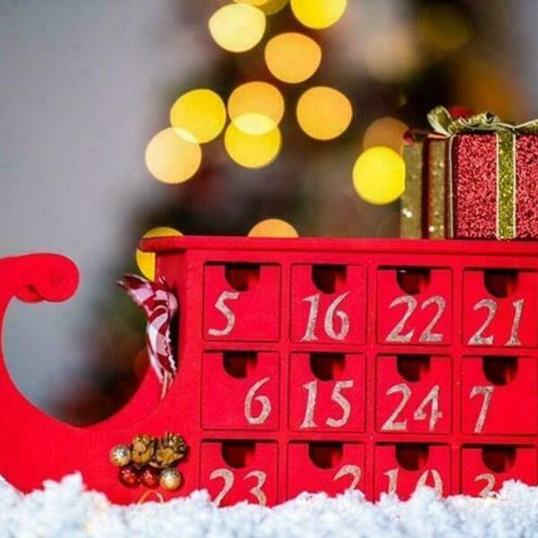 Advent calendar κόκκινο ξύλινο έλκηθρο 37εκ - ξύλο, χριστουγεννιάτικα δώρα - 3