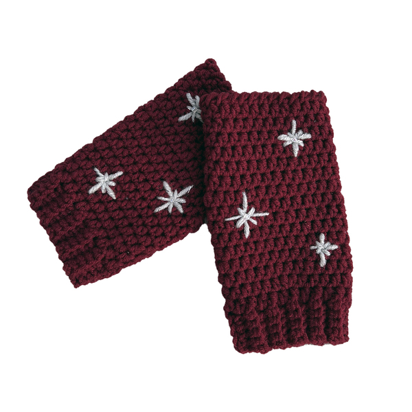 Κόκκινα γάντια πλεκτά χωρίς δάχτυλα, με χριστουγεννιάτικα αστέρια - αστέρι, δώρα για γυναίκες