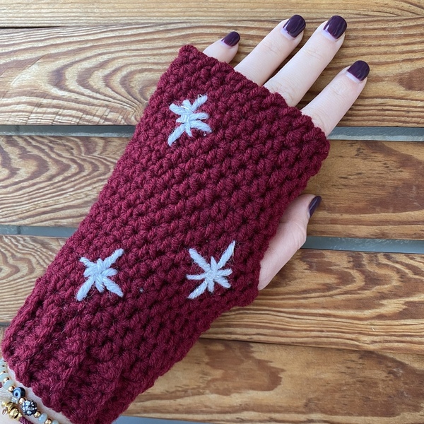 Κόκκινα γάντια πλεκτά χωρίς δάχτυλα, με χριστουγεννιάτικα αστέρια - αστέρι, δώρα για γυναίκες - 2