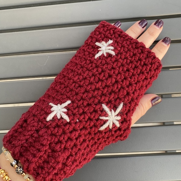 Κόκκινα γάντια πλεκτά χωρίς δάχτυλα, με χριστουγεννιάτικα αστέρια - κόκκινο, αστέρι, δώρα για γυναίκες - 3