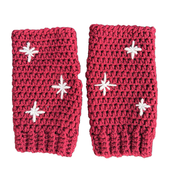 Κόκκινα γάντια πλεκτά χωρίς δάχτυλα, με χριστουγεννιάτικα αστέρια - αστέρι, δώρα για γυναίκες - 4
