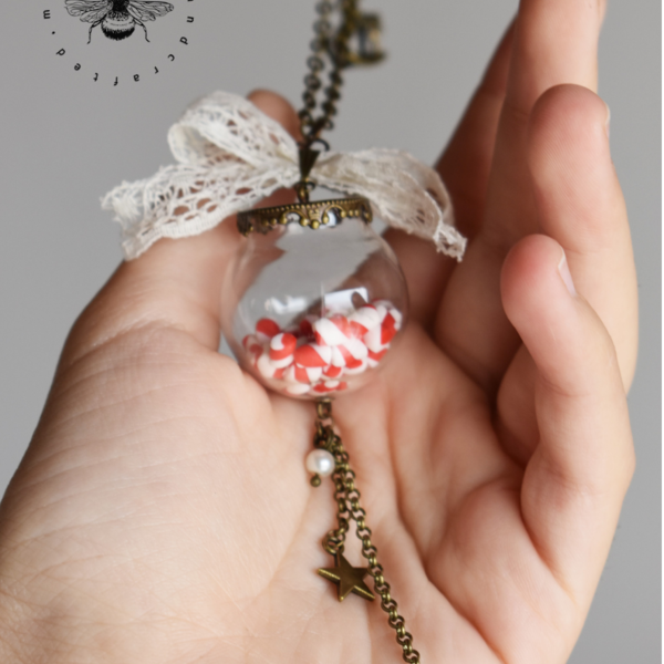 Christmas Candy | Μακρύ χριστουγεννιάτικο μπρούτζινο κολιέ με θόλο και ζαχαρωτά από πηλό (μακρύ, αυξομειούμενο) - πηλός, μακριά, μπρούντζος, μεγάλα, χριστούγεννα - 5