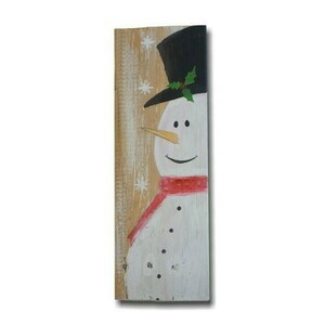 Χιονάνθρωπος ζωγραφισμένος σε μακρόστενο καδράκι - διακοσμητικά, ξύλο