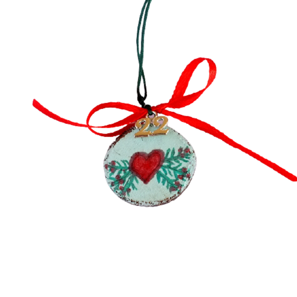 Ξύλινο Διακοσμητικό Στολίδι "Καρδιά" - ξύλο, ζωγραφισμένα στο χέρι, στολίδια, μαγνητάκια, δέντρο