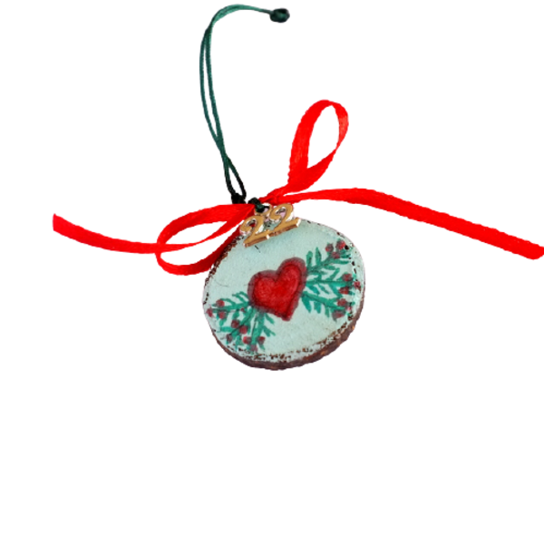 Ξύλινο Διακοσμητικό Στολίδι "Καρδιά" - ξύλο, ζωγραφισμένα στο χέρι, στολίδια, μαγνητάκια, δέντρο - 3