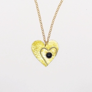 Κολιέ καρδιά με μικρή πέτρα χρυσόλιθου - ημιπολύτιμες πέτρες, ορείχαλκος, καρδιά, κοντά, μενταγιόν