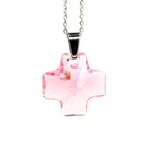 Κολιέ Σταυρός Rose, Λαμπερό Κρούσταλλο Ροζ Χρώμα με Ατσάλινη Αλυσίδα Nikolas Jewelry - charms, σταυρός, κοντά, ατσάλι, φθηνά