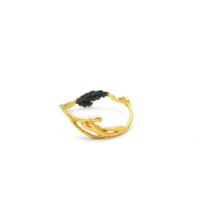 Δαχτυλίδι μαύρο κλαδάκι από γιασεμί και κυπαρίσσι επιχρυσωμένο 14Κ - επιχρυσωμένα, ασήμι 925, επάργυρα, φύλλο, σταθερά - 2