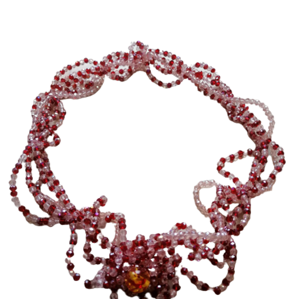Kolie apo kristala, 4mm,poli konto, roumpini Kai anihto roz - seed beads