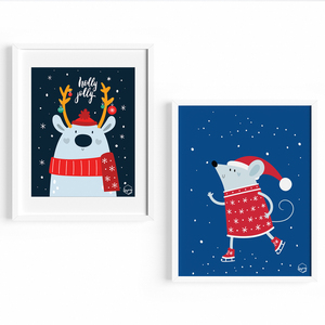 Σετ των 2 Χριστουγεννιάτικα καδράκια "O Γιορτινός Αρκούδος" και "Ο Πρωτοχρονιάτικος Ποντικούλης"|Χριστουγεννιάτικη Διακόσμηση - αστέρι, διακοσμητικά, χιονονιφάδα, αγγελάκι