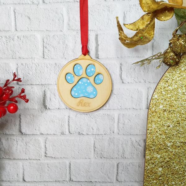 Ξύλινη Χριστουγεννιάτικη Μπάλα Blue Snowflake - ξύλο, χριστουγεννιάτικα δώρα, στολίδια, προσωποποιημένα - 3