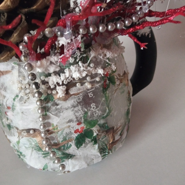 Κανάτα γυάλινη με ντεκουπαζ χριστουγεννιάτικη κ αποξηραμένα γκι - γυαλί - 3