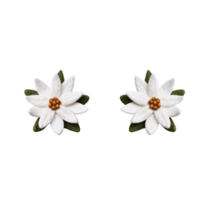 White gold poinsettia flowers | Χειροποίητα καρφωτά σκουλαρίκια χριστουγεννιάτικα αλεξανδρινά λουλούδια (πηλός, ατσάλι) - πηλός, καρφωτά, μικρά, ατσάλι, χριστούγεννα