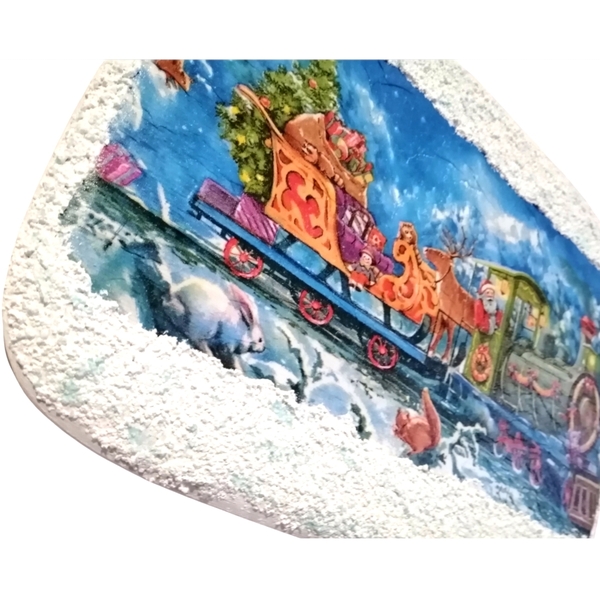 Ξύλινος πίνακας με το τρένο του Άη Βασίλη 34x25cm - ξύλο, ντεκουπάζ, διακοσμητικά, άγιος βασίλης - 3