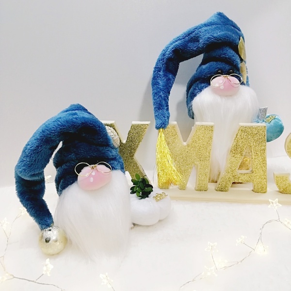 Γούρι ξωτικό νάνος 16 εκατοστά, με μίνι κολοκύθα 2022 γούνινο πετρολ με καρδιά παγιετα - vintage, βελούδο, χριστουγεννιάτικα δώρα, γούρια - 5