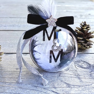 Χριστουγεννιάτικη μπάλα 6cm Mr & Mrs με φτερά - βελούδο, plexi glass, χριστουγεννιάτικα δώρα, στολίδια, μπάλες - 2
