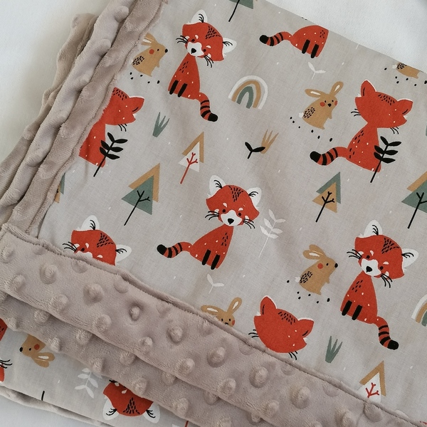 Βρεφική minky κουβέρτα με αλεπούδες - δώρο, χειροποίητα, unisex, βρεφικά, κουβέρτες