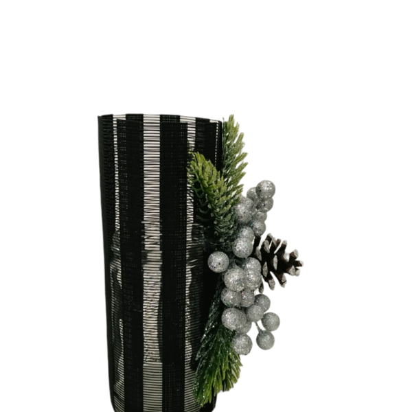 Κηροπήγιο γυάλινο σε μαύρο χρωμα με ασημί και κουκουνάρι - ρεσώ & κηροπήγια - 5