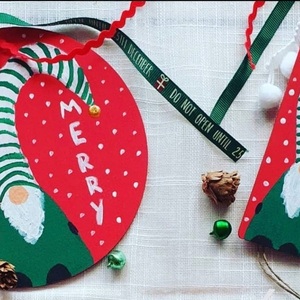 Χριστουγεννιάτικο καδράκι και σελιδοδείκτης νάνος πράσινος - ξύλο, διακοσμητικά, χριστουγεννιάτικα δώρα - 4