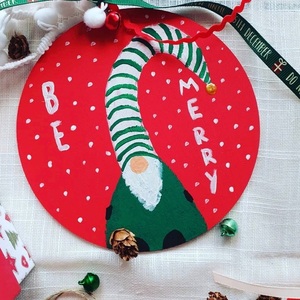 Χριστουγεννιάτικο καδράκι και σελιδοδείκτης νάνος πράσινος - ξύλο, διακοσμητικά, χριστουγεννιάτικα δώρα - 2