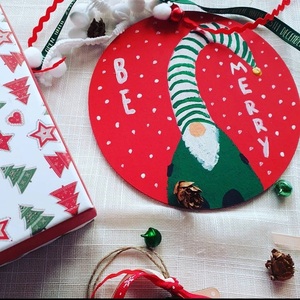Χριστουγεννιάτικο καδράκι και σελιδοδείκτης νάνος πράσινος - ξύλο, διακοσμητικά, χριστουγεννιάτικα δώρα - 5