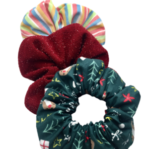 Σετ υφασμάτινα λαστιχάκια scrunchies ''sleigh ride'' 3 τμχ - κορίτσι, για τα μαλλιά, χριστουγεννιάτικα δώρα, λαστιχάκια μαλλιών