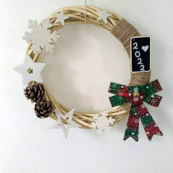 Χριστουγεννιάτικο Στεφάνι Χειροποίητο bamboo 30cm - ξύλο, στεφάνια, αστέρι, διακοσμητικά, χιονονιφάδα - 5