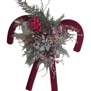 Χριστουγεννιάτικο στεφάνι βελούδινες κόκκινες μαγκούρες 50 χ 42 εκ. - ύφασμα, διακοσμητικά, βελούδο