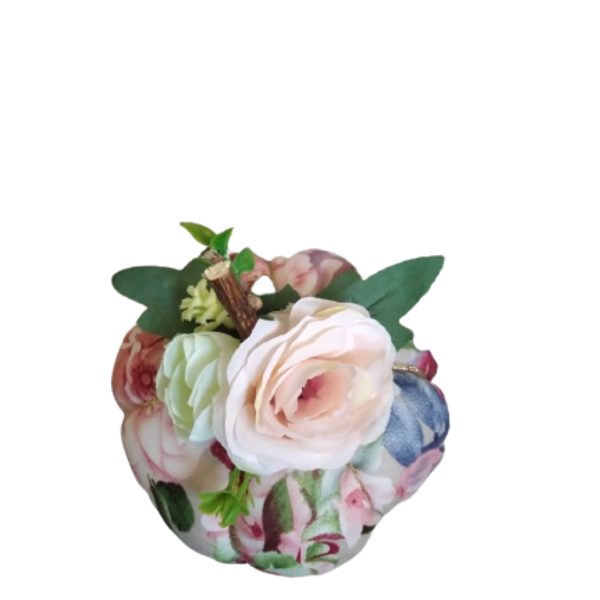 Χειροποίητη κολοκύθα 12 εκ (floral) - ύφασμα, κολοκύθα, γούρια